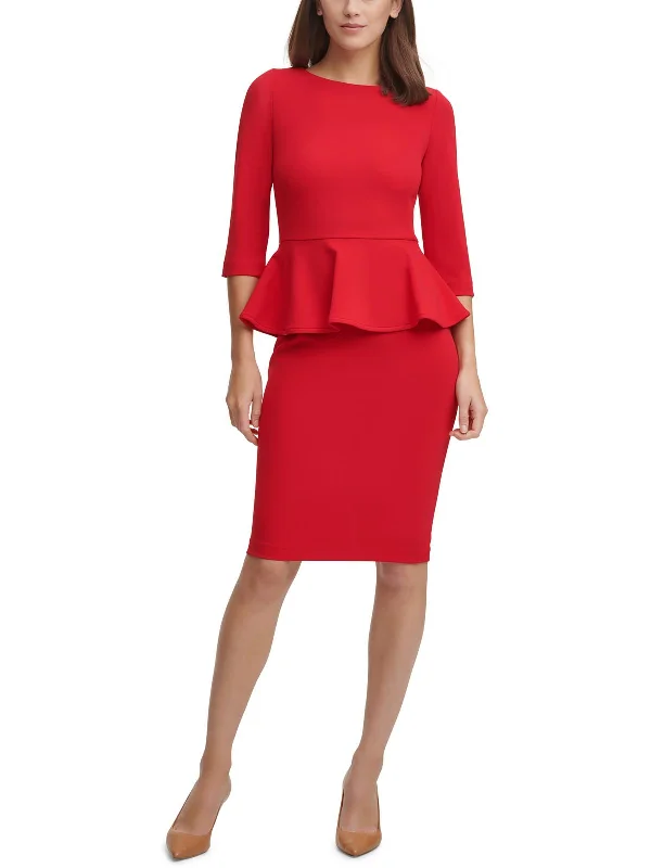 Petites Womens Peplum Above Knee Sheath Dress