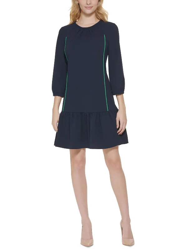 Womens Knit Contrast Trim Sheath Dress
