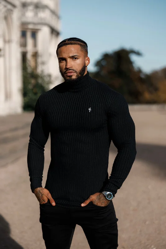 Father Sons Classic Black / White Ribbed Knit Roll Neck Sweater - FSH776