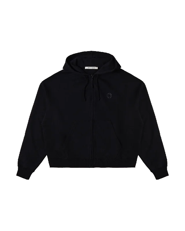 BLACK BOXY ZIP-UP HOODIE