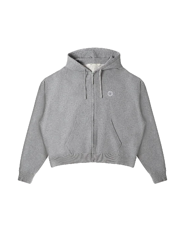 GREY BOXY ZIP-UP HOODIE