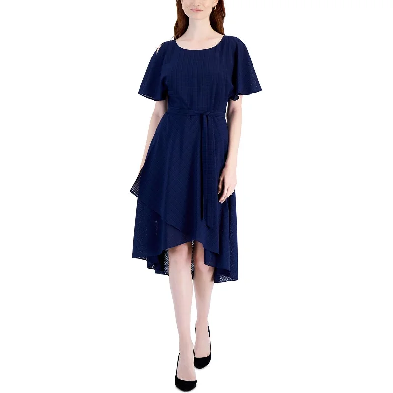 Anne Klein Womens Belted Midi Fit & Flare Dress