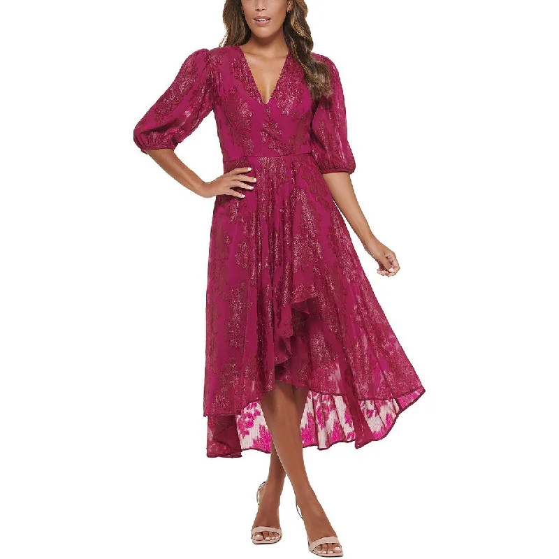 Calvin Klein Womens Embroidered Metallic Fit & Flare Dress