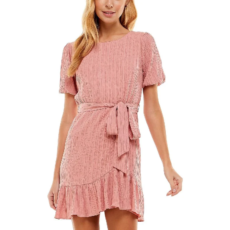 City Studios Womens Juniors Crinkled Short Sleeves Fit & Flare Dress