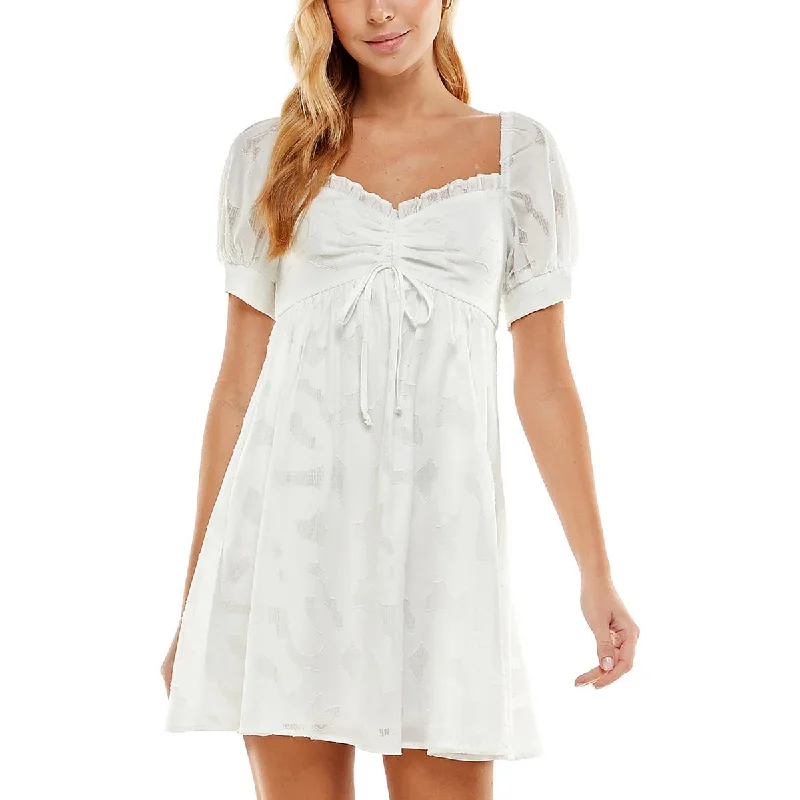 City Studios Womens Juniors Ruched Short Fit & Flare Dress