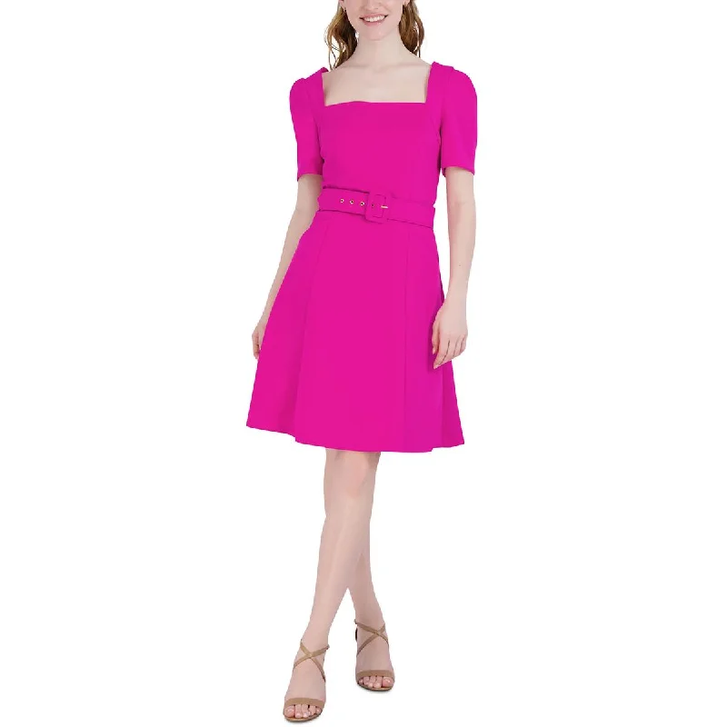 Donna Ricco Womens Belted Mini Fit & Flare Dress