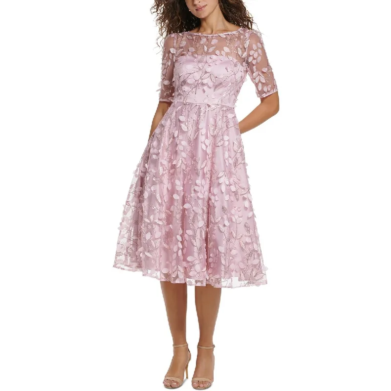 Eliza J Womens Illusion Yoke Knee-Length Fit & Flare Dress