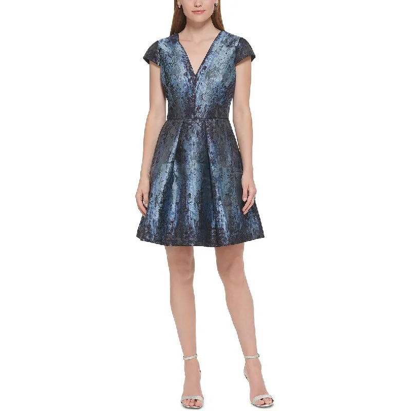 Vince Camuto Womens Petites Pleated Mini Fit & Flare Dress