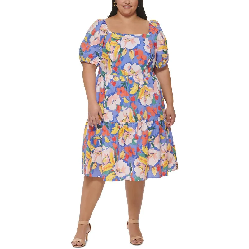 Vince Camuto Womens Plus Cotton Midi Fit & Flare Dress