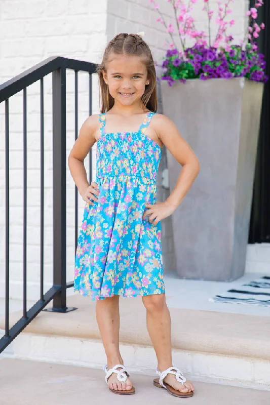 Kid's Sunny Skies Blue Floral Mini Dress
