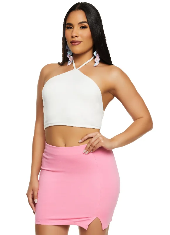Split Hem High Waist Mini Skirt