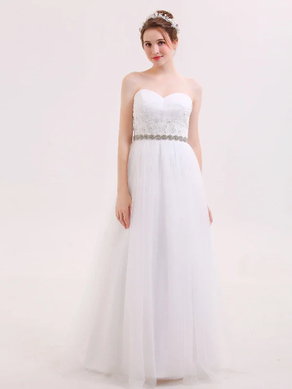 Sweetheart Neck Bride Dress with Beaded Sash-White