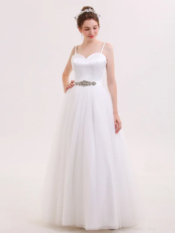 Spaghetti Strap Bride Gown with Sash-Ivory