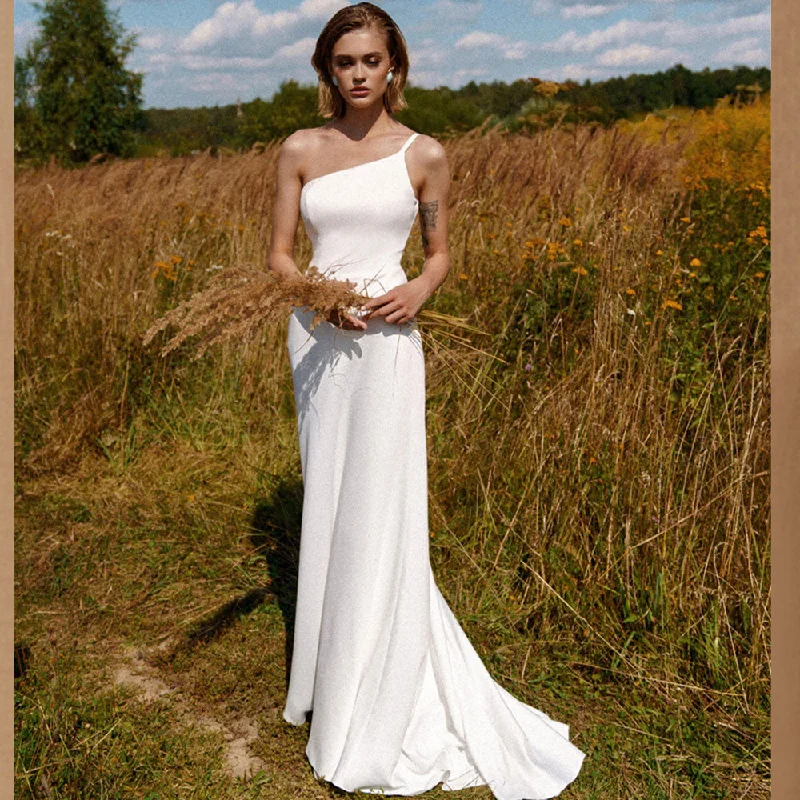 Cinessd Back to school Beach 2 Pieces Country Wedding Dress Removable Wraps  Lace Wedding Gowns For  Women 2022 One Shoulder Satin Princess Bridal Gown