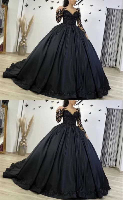 Black long sleeves ball gown wedding dresses prom dresses    cg17807