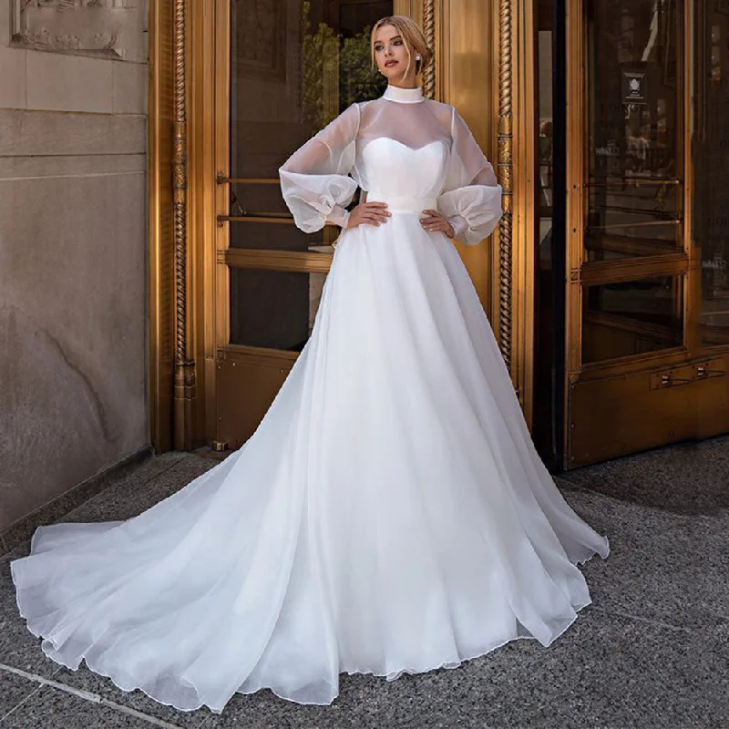 Cinessd Back to school outfit Boho Wedding Dresses For Women A Line Puff Sleeve Elegant Organza Sweetheart Muslm Bride Gown Vestidos De Novia Robe De Ma