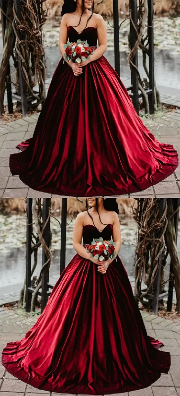 Burgundy Velvet Wedding Dress Sweetheart Corset Ball Gown For Winter Weddings Prom Dress    cg22407