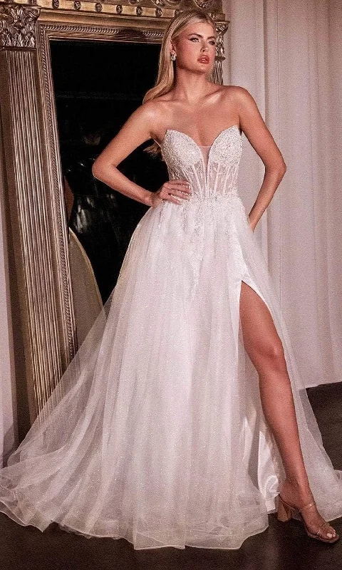 Cinderella Divine CD0230W - Elegant V-Neck Strapless Bridal Gown