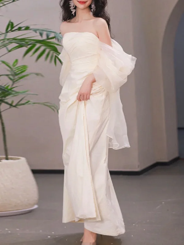 Cinessd  fashion inspo    Strapless Lace Wedding Dress Sleeveless Classic Lace Up Bridal Dress Simple Ruched Backless Wedding Dress Short New 2023
