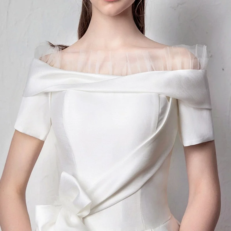 Cinessd  fashion inspo    Temperament Gauze One Shoulder Wedding Dress Satin Bride Wedding Ceremony 2023 New Satin Simple Welcome Evening Dress Tail