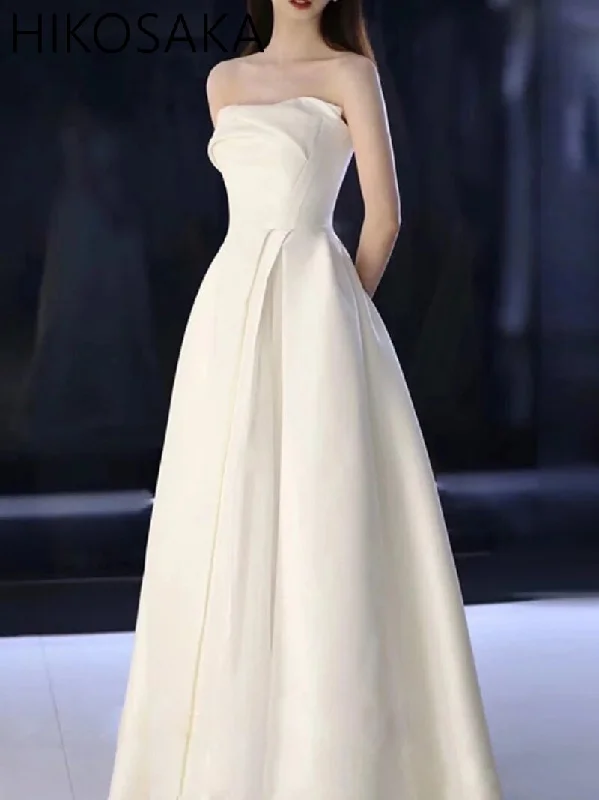 Cinessd  New sweet Satin strapless Wedding dress girl women princess prom banquet party ball performance gown lady free shipping New