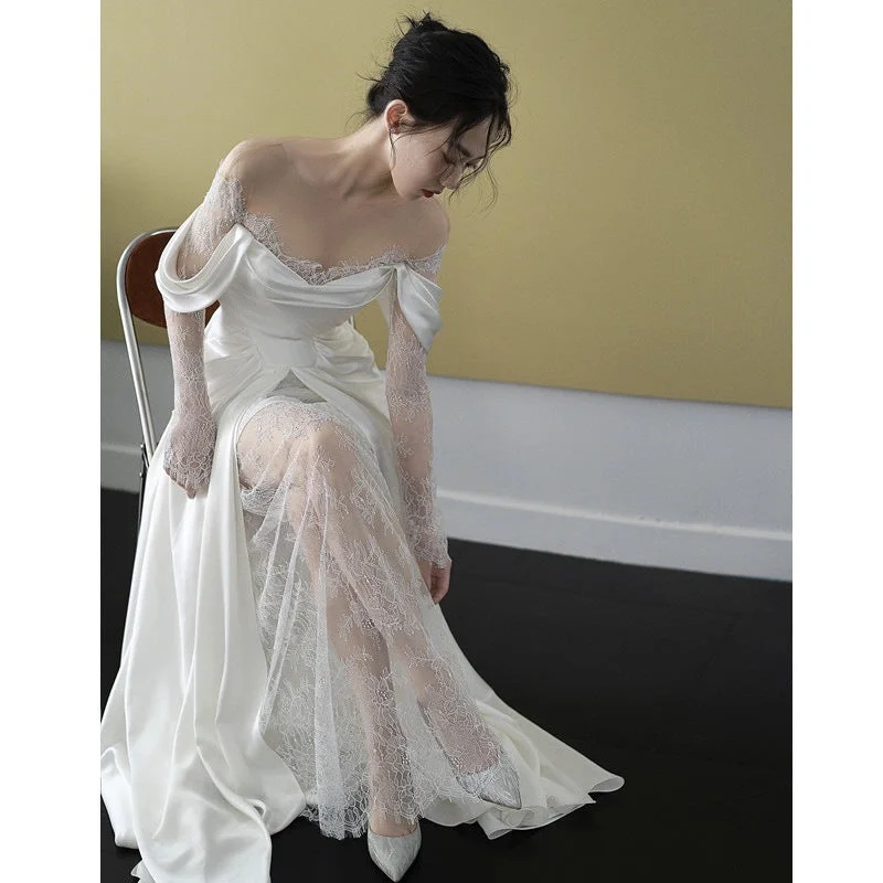Cinessdshop princess costume ideas Travel Photography Light Wedding Dress French Lace Small Tail White Retro 2024 New Simple Bridal Welcome Super Fairy Dress