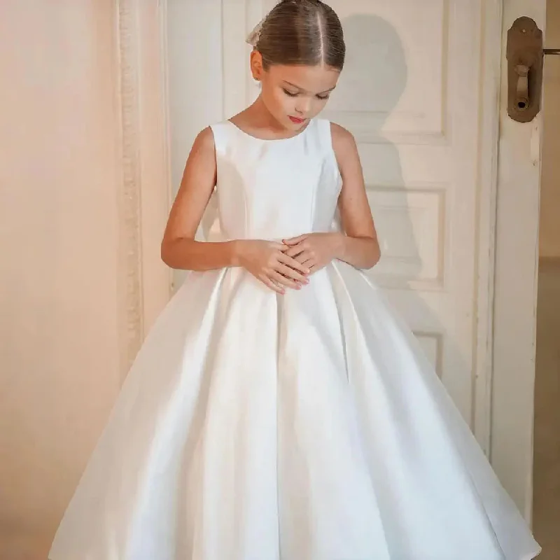Cinessdshop princess costume ideas White Girl's Birthday Satin Wedding Dress Children's Flower Girl Princess Dress Piano Pageant Performance Dress