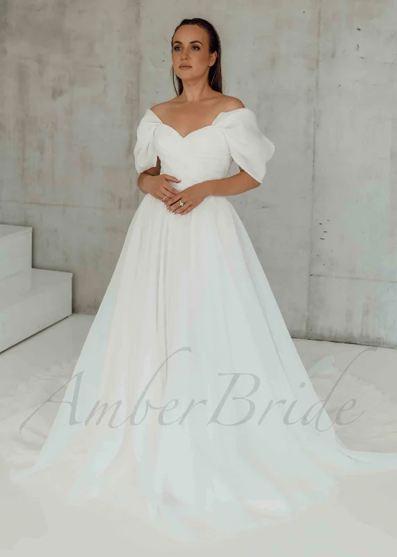 Classic A Line Organza Wedding Dress with Off Shoulder Design and Corset