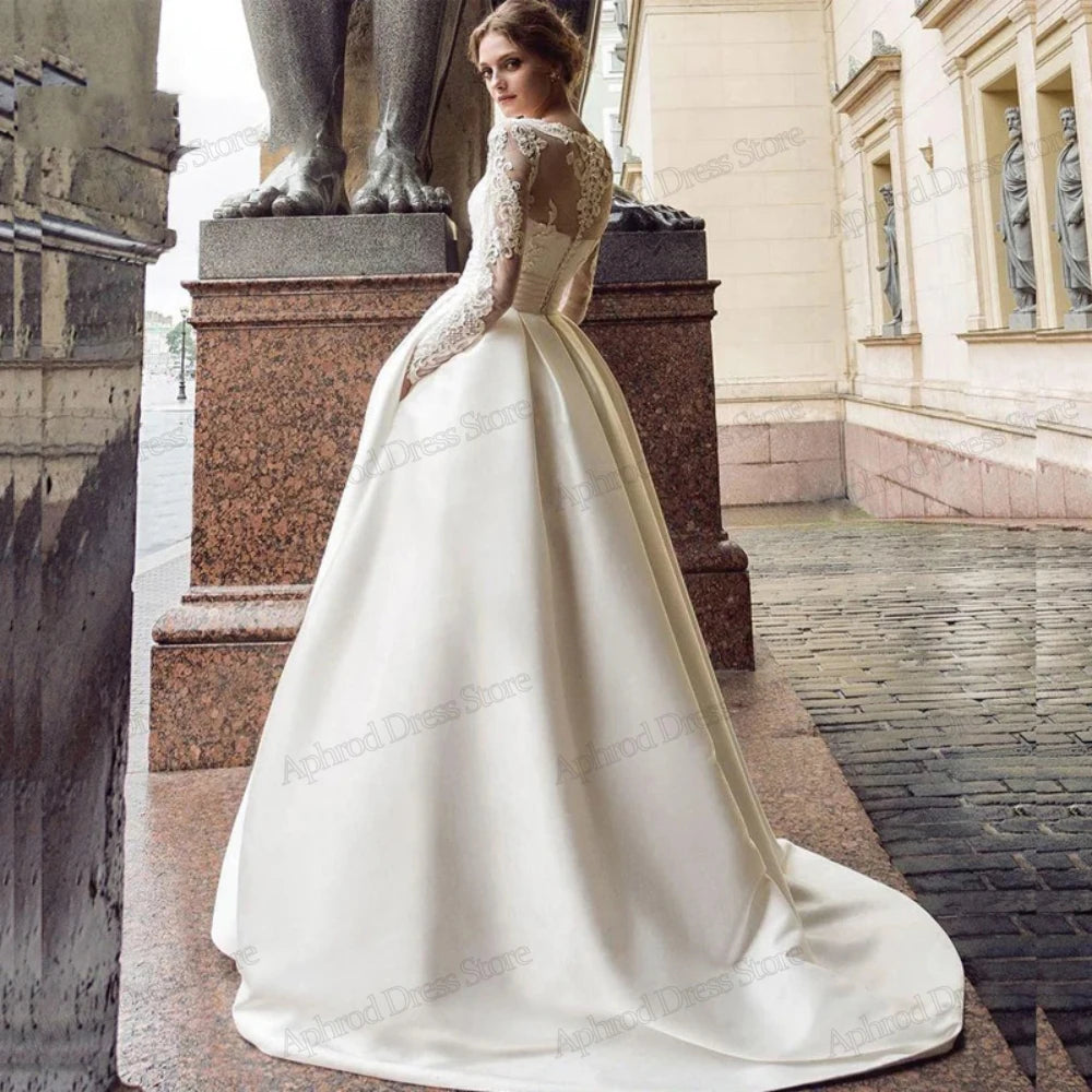 Cinessd Classic Wedding Dresses For WomenVintage Bridal Gowns Lace Appliques Satin Robes For Party Vestidos De Novia 2025 Customized