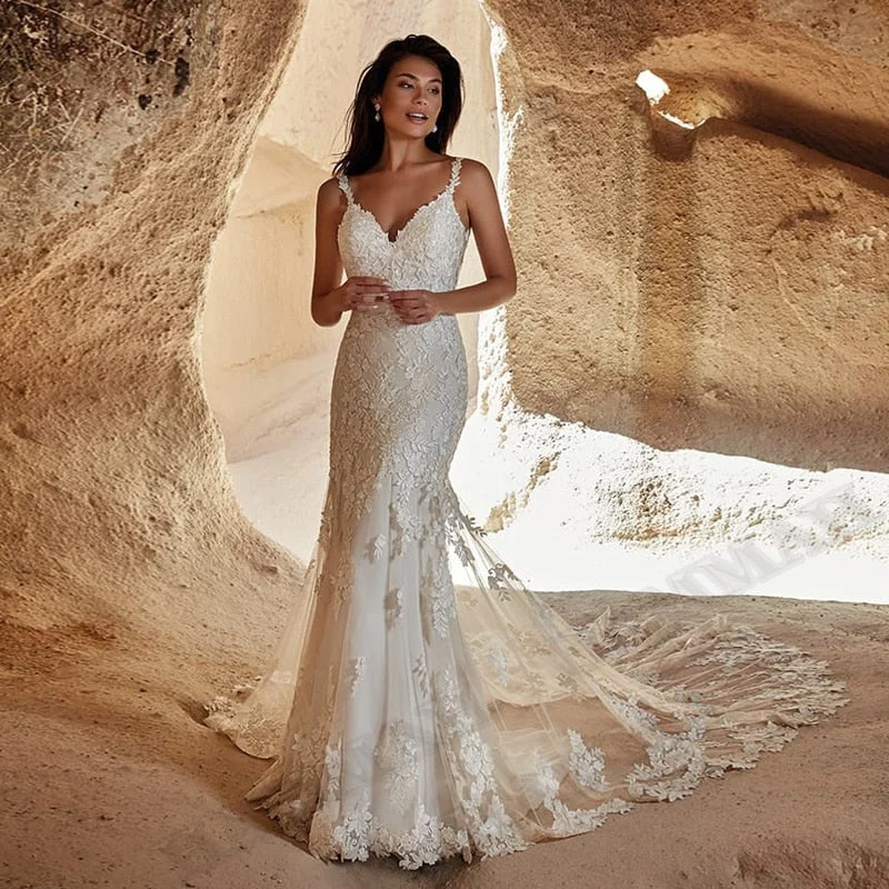 Cinessd Back to school outfit Customised Modern Mermaid Wedding Dresses 2022  Strap Gown Appliques Vestidos De Noiva For Women  Custom Made Robe Sleeveless