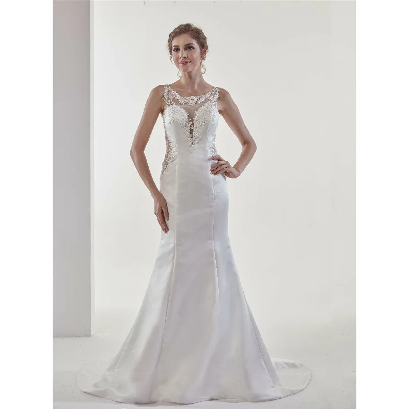 Regal Deep V Beaded Floral Applique Mermaid Wedding Dress