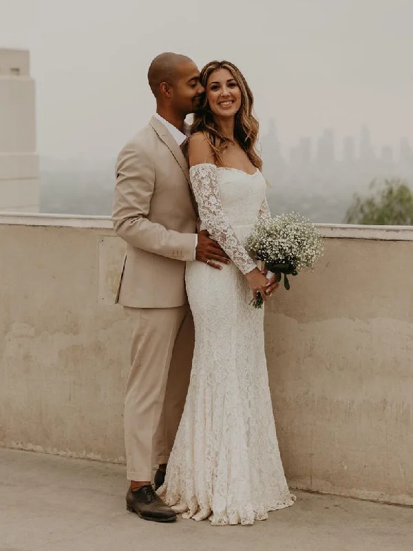 Elegant Lace Off-the-shoulder Neckline Mermaid Wedding Dresses WD552