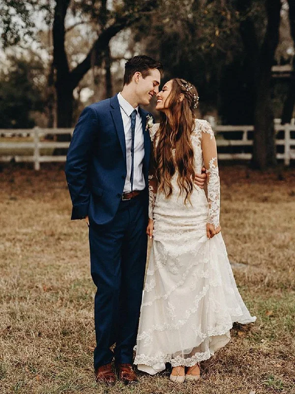 Elegant Mermaid Wedding Dresses Long Sleeves Lace Bridal Gowns WD232