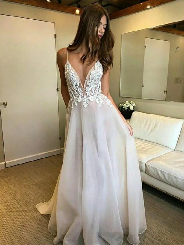 Elegant Organza Spaghetti Straps Neckline A-line Wedding Dresses With Appliques WD106 Elegant Organza Spaghetti Straps Neckline A-line Wedding Dresses With Appliques WD106