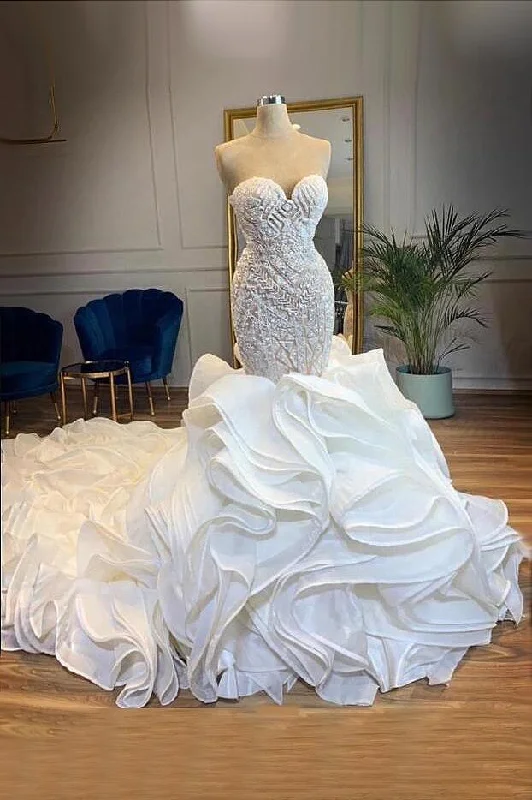 Elegant Sweetheart Lace Up Crystal Mermaid Wedding Dresses prom dresses         cg23775