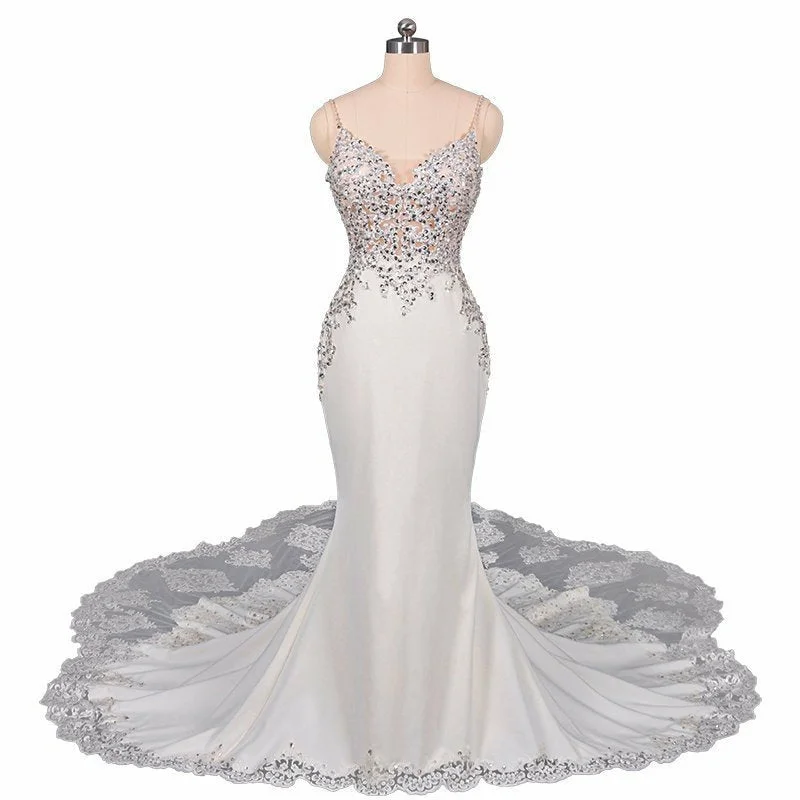 Embellished Spaghetti Strap Mermaid Wedding Dress