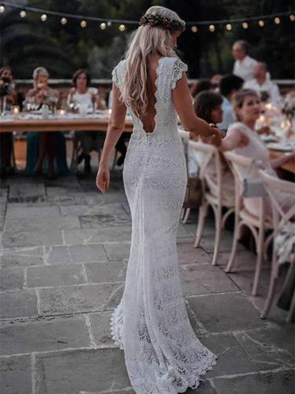 Eye-catching Mermaid Wedding Dresse Lace Cap Sleeves Gowns WD260