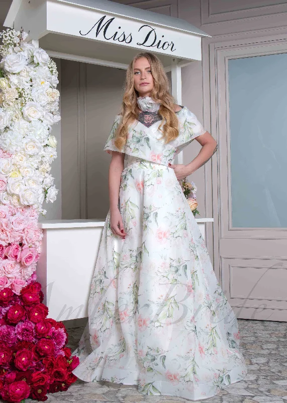 Floral A Line Off Shoulder Organza Wedding Dress with Corset
