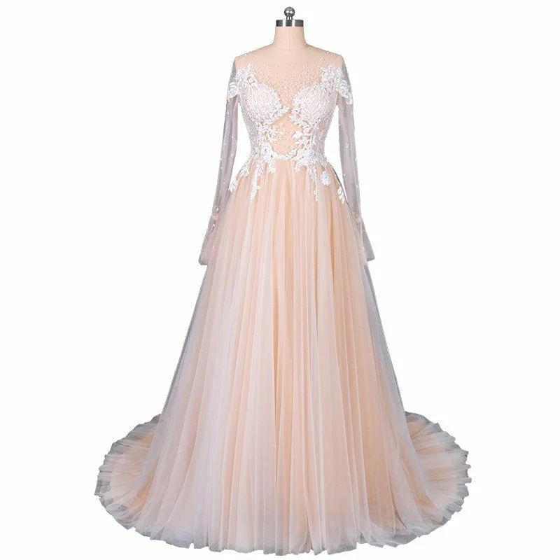 Floral Beaded Long Sleeves sweetheart Wedding Dress