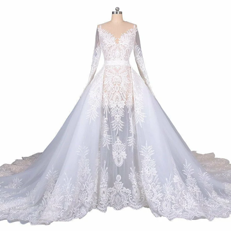French Chantilly Lace Cathedral Wedding Dress