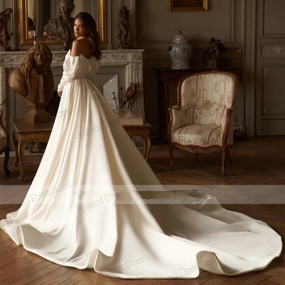 Cinessd Glamorous Wedding Dresses Satin Bridal Gowns Luxury Mermaid Off The Shoulder Robe For Formal Party Vestidos De Novia Customized