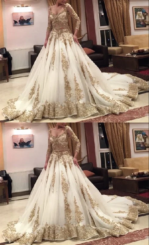 Gold wedding dresses for bride Prom Dress    cg19561