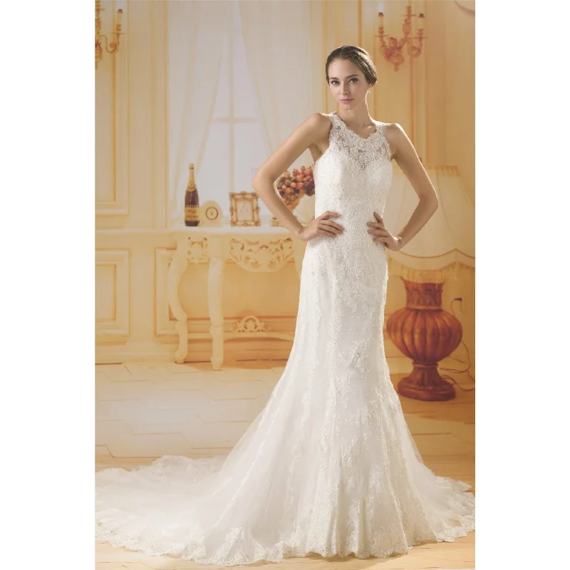 Halter Neckline Floral Lace Mermaid Wedding Dress