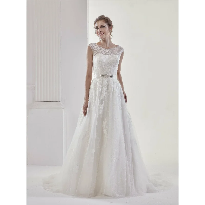 Illusion Neckline Chantilly Lace A-Line Wedding Dress