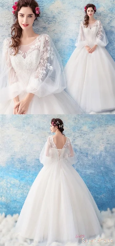 Lace-Up Balloon Sleeves Ball Gown Wedding Dress princess prom dress     cg19273