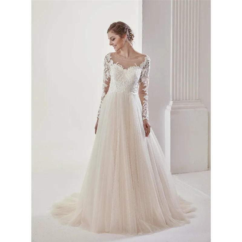Long Sleeves Floral Applique A-line Wedding Dress
