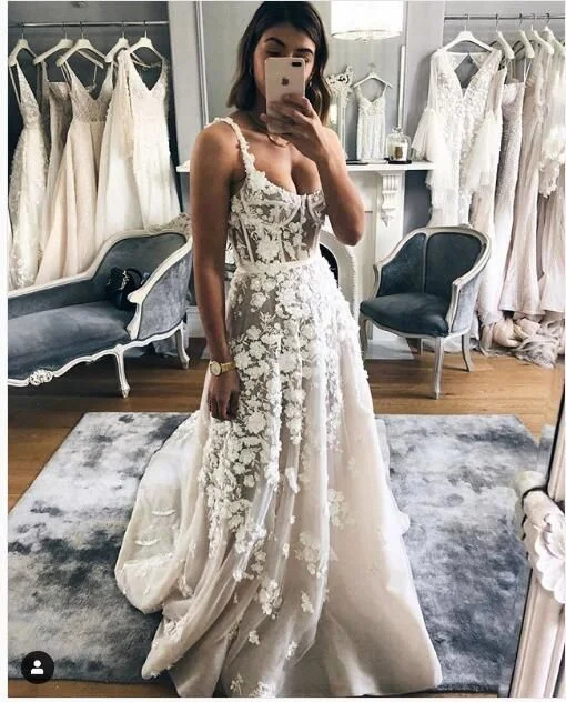Luxury Wedding Dress Sexy Scoop 3D Flowers Wedding Bridal Gowns prom dress    cg20104