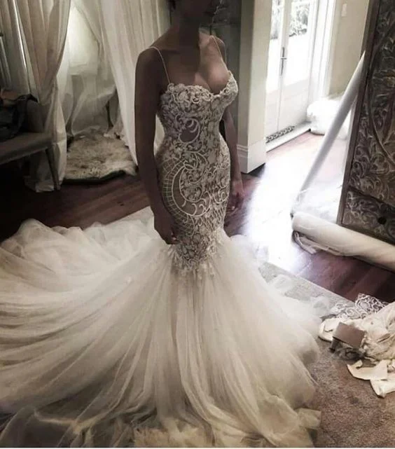 Mermaid Sweet heart Lace Sexy Wedding Dresses, Spaghetti Strap Backless Charming Wedding Dresses prom gown cg23231 Mermaid Sweet heart Lace Sexy Wedding Dresses, Spaghetti Strap Backless Charming Wedding Dresses prom gown cg23231