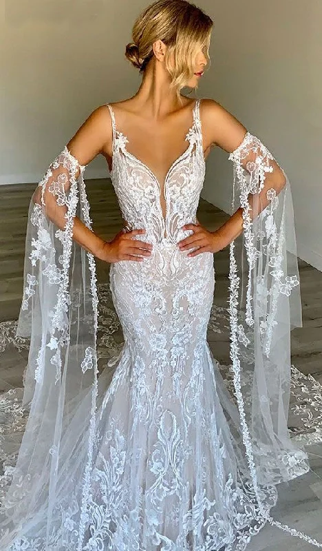 Mermaid Wedding Dresses Bridal Gown with Lace Appliques long prom dress    cg16769