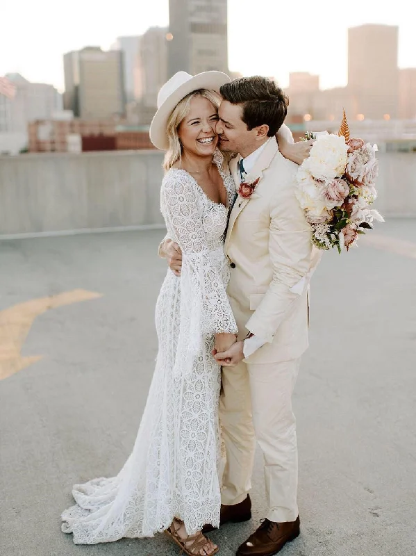 Mermaid Wedding Dresses Long Sleeves Lace Long Bridal Gowns WD256